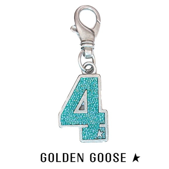 NEW - RARE - Golden Goose Deluxe Brand Teal “Number 4” Charm Keyring Accessory - Picture 1 of 3